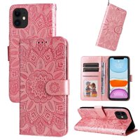 Funda Tipo Cartera Foxdock Para Iphone 11 Pro , Diseño Girasol En Relieve, Cuero Pu, Cierre Magnético, Soporte Y Tarjetero