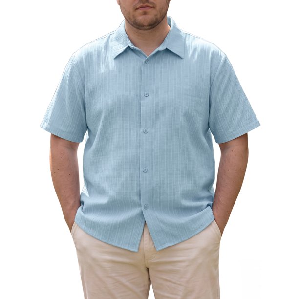 INSPIRE CHIC Camisas de Hombre Grandes y Altas de Manga Corta con Botones para la Playa Verano Camisa Casual 5XL Azul