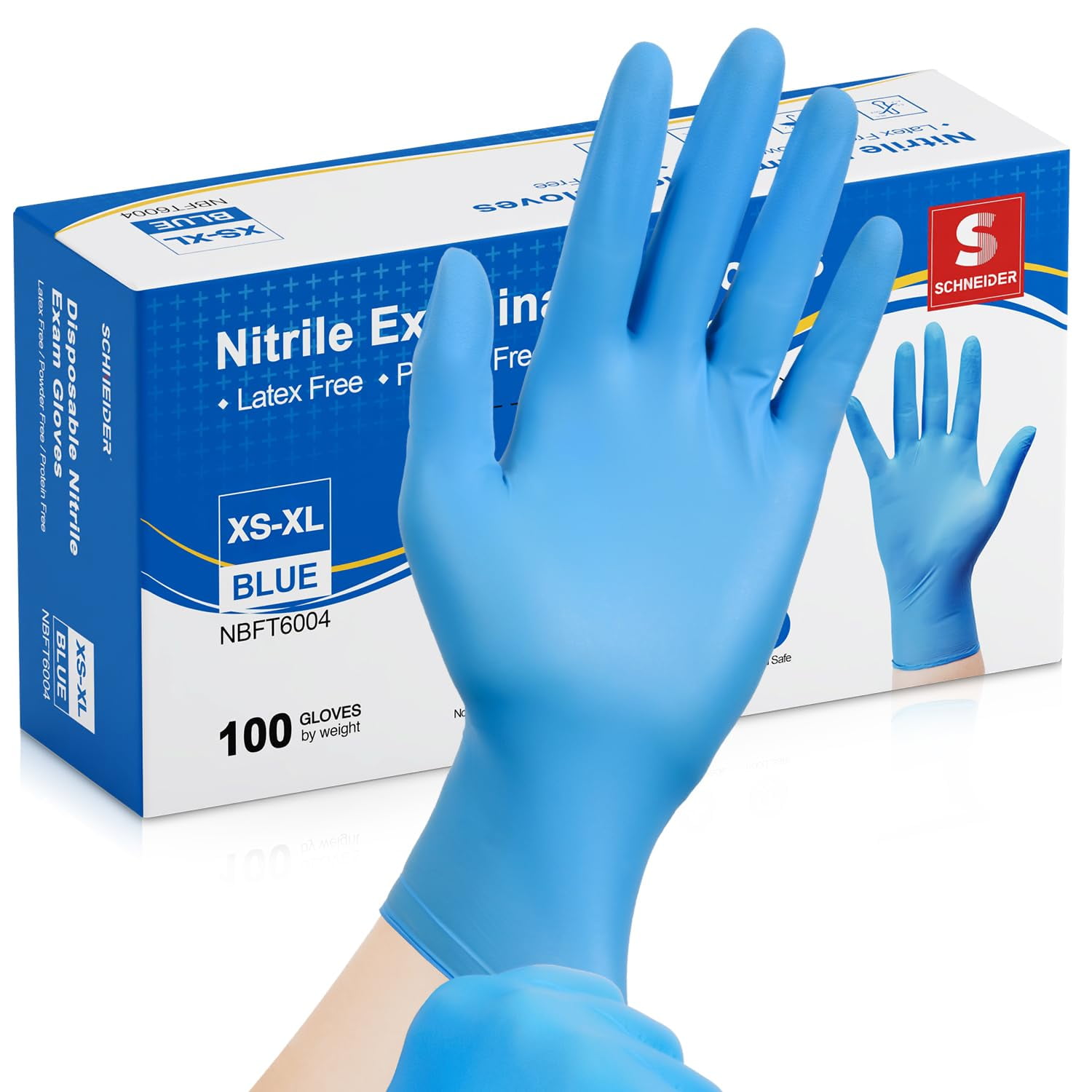 Guantes Desechables Schneider Nitrile Exam L, Caja De 100 Unidades, Azul