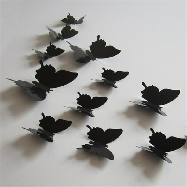 12pcs 3D Simulation Black Butterfly Wall Stickers, Festive Ornament, Wall Stickers For Living Room Decorations