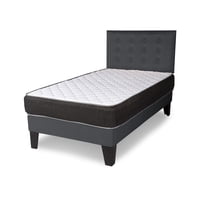 M Sole - Cama 1.5 Plazas Completa Base Americana + Colchón De Resortes + Respaldo Botones Grafito