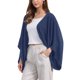 thumbnail image 4 of Cárdigan de Lino para Mujer Primavera Verano 3/4 Mangas Abiertas Frente Suelto Cubiertas Ligeras Saco S Azul Oscuro, 4 of 5