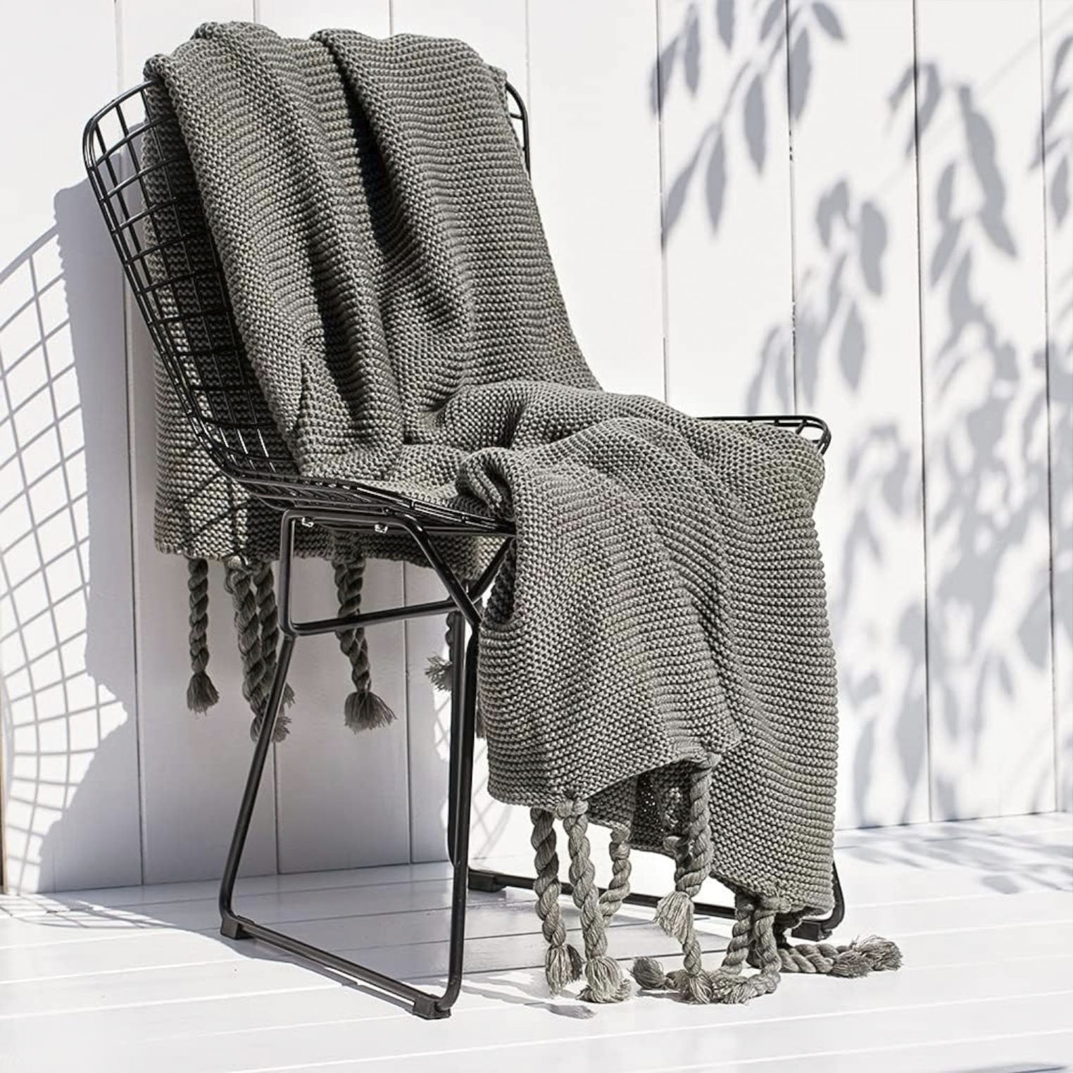 Wyj Hogar - Manta Encaje De Lana Gruesa Tejida A Mano Premium 150x230cm Gris