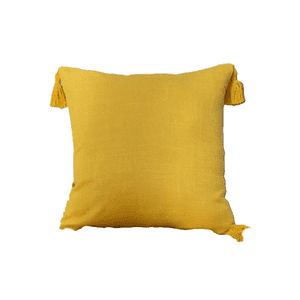 Genérico - Pack De 2 Fundas Para Cojín De Lino Con Pompones 45X45 Cm Amarillo