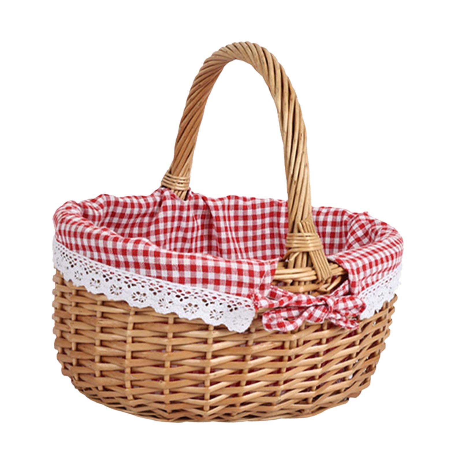 Ioensy - Cesta De Picnic De Mimbre Cesta De Regalo Decorativa Resistente Para Cocina Dormitorio Playa M Rojo Blanco