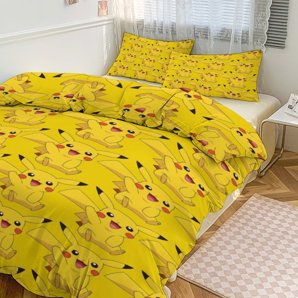 Pik_achu Print Bedding Set Pattern Duvet Cove Set 3 Pieces 1 Quilt Cover And 2 Pillowcases for Women Men Teens