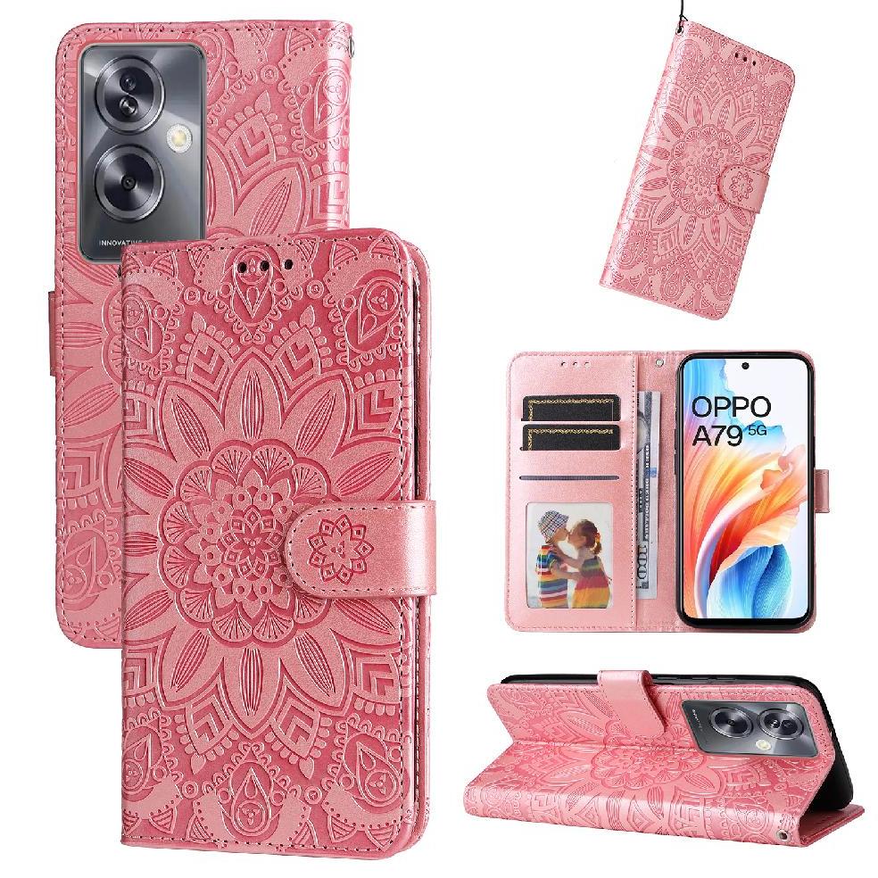 Funda Tipo Cartera Foxdock Para Oppo A79 5G , Diseño Girasol En Relieve, Cuero Pu, Cierre Magnético, Soporte Y Tarjetero
