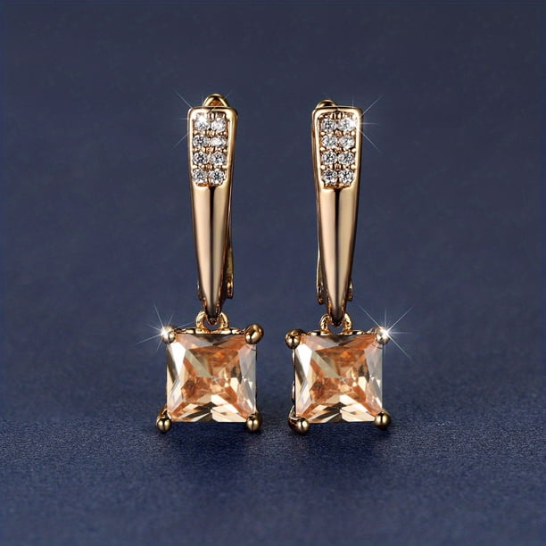 Square Cut Black Stone Emerald Earrings 18K Gold Plated Ornament For Women Daily Decor Jewelry