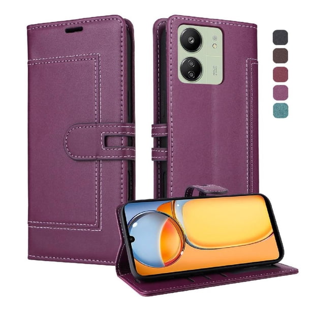 Premium Wallet Case for Xiaomi POCO C65 with Card Slots & Kickstand, Flip Cover Purple