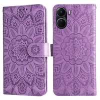Funda Tipo Cartera Foxdock Para Vivo Y16 4G , Diseño Girasol En Relieve, Cuero Pu, Cierre Magnético, Soporte Y Tarjetero