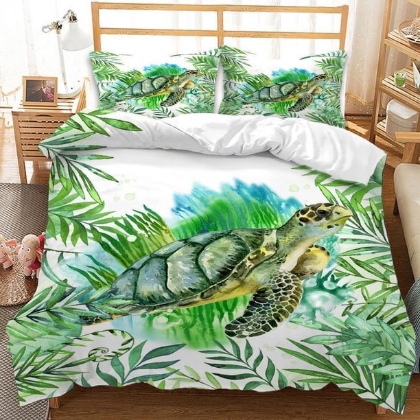 Seaweed Marine Turtle Quilt Duvet Cover Set Bedding Pillowcase Double Children3-Piece Bedding Set