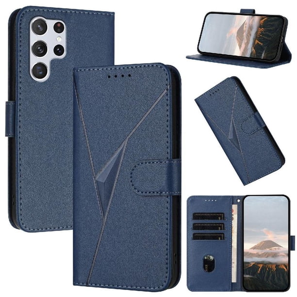 Funda Cartera Fibra de Carbono para Samsung Galaxy S22 Ultra con Soporte y Cierre Magnético Azul