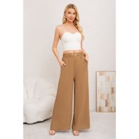 Likeshop - Pantalon Palazzo Algodon Mujer Tipo Lino Bota Ancha Hebilla 3006