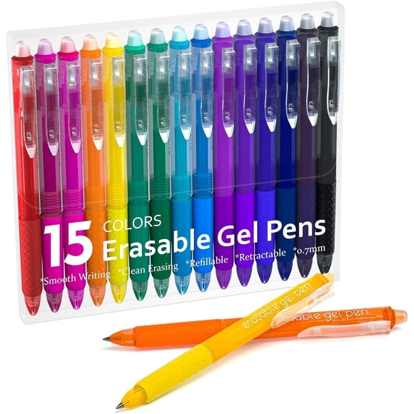 Bolígrafos de gel borrables Lineon de 15 colores, retráctiles, punta fina
