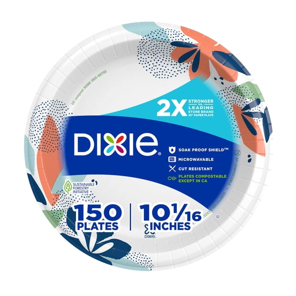 Platos de papel Dixie, grandes, 10 pulgadas, 150 unidades, 2 veces más fuertes