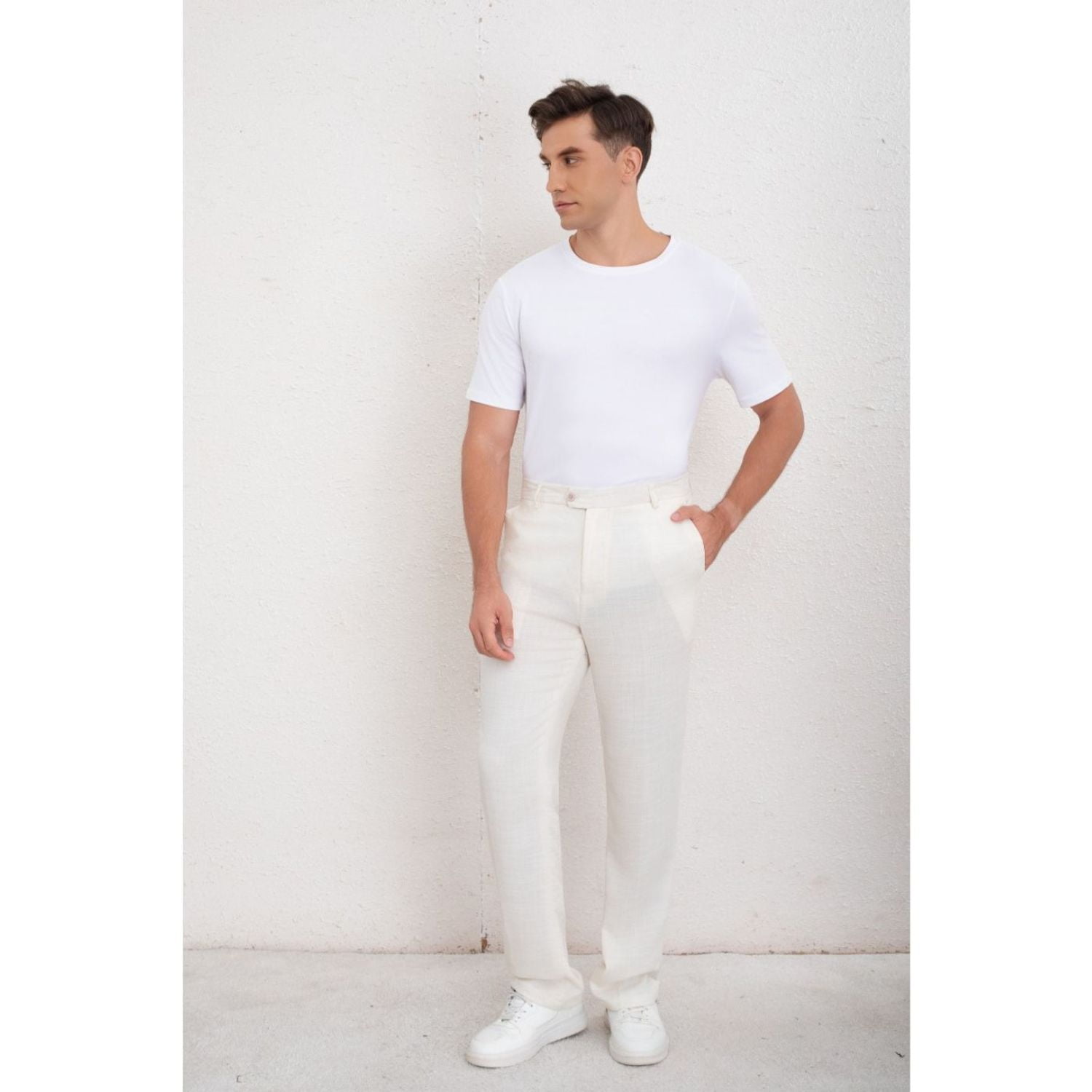 Likeshop - Pantalon Clasico Hombre Algodon Casual Tipo Lino Liso 6011