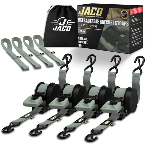 Correas de trinquete JACO 4,57 m (15 pies) Pack de 4 gris