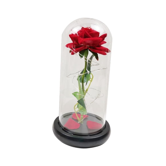Flor Eterna, Cubierta De Cristal De Rosa, Flor Artificial Para Niñas, Regalo, Base Negra Con Pétalo