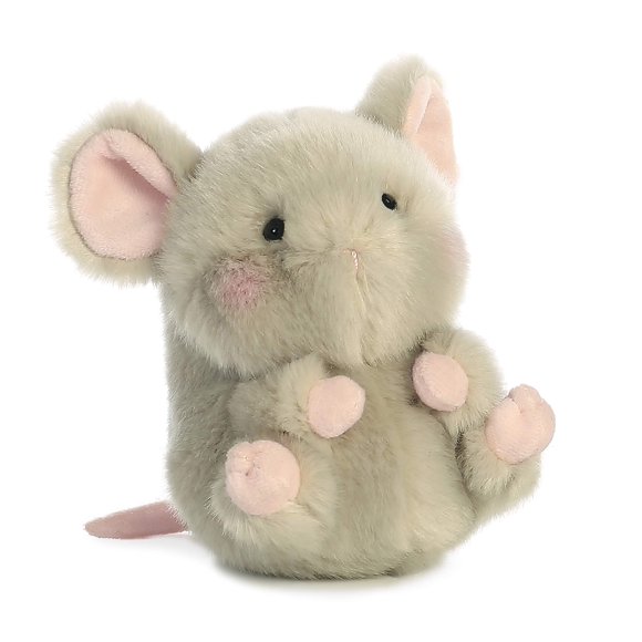 Ratón de peluche Aurora Round Rolly Pet Frisk Mouse, 12 cm, gris