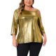 thumbnail image 1 of Agnes Orinda Disfraces de Halloween para Mujeres Tallas Grandes Escuela Universidad Tops Metálicos Brillo Destello Un Hombro Manga 3/4 Camiseta Blusa Brillante Fiesta 4X Oro, 1 of 6