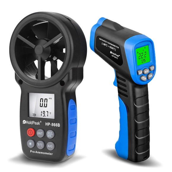 Medidor digital de velocidad del viento Anemometer HOLDPEAK 866B y termómetro infrarrojo 981C