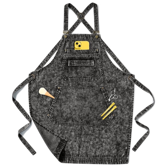 Delantal de mezclilla Vammcht para mujer con múltiples bolsillos, negro