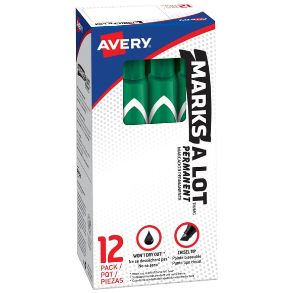 Rotuladores permanentes Avery Marks-A-Lot con punta cincel, color verde, 12 unidades