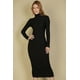 thumbnail image 1 of Vestido Midi Ajustado de Manga Larga con Cuello Alto y Canalé Negro S, 1 of 5