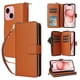 thumbnail image 1 of Funda Cartera con Cremallera y Correa para iPhone 15 Soporte y Tarjetero Marrón, 1 of 6