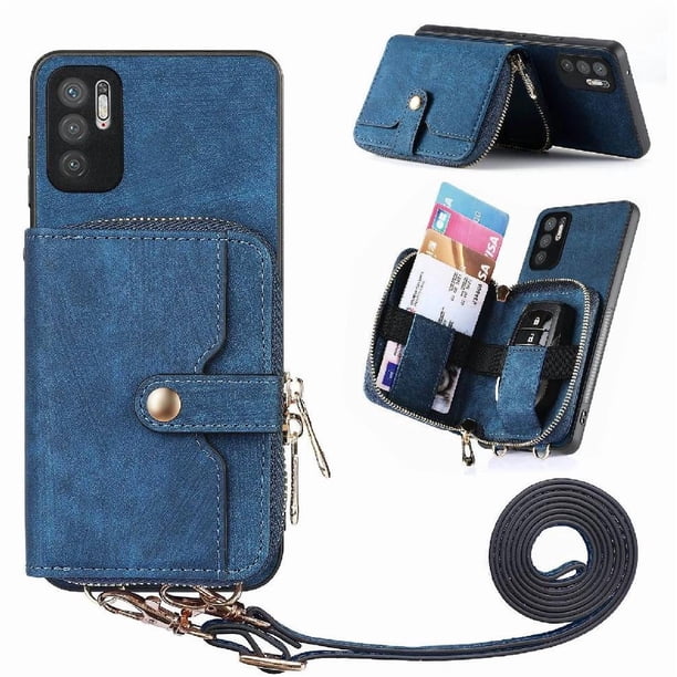 Funda Tipo Cartera con Correa Cruzada para Xaiomi Poco M3 Pro Protección Contra Golpes Azul