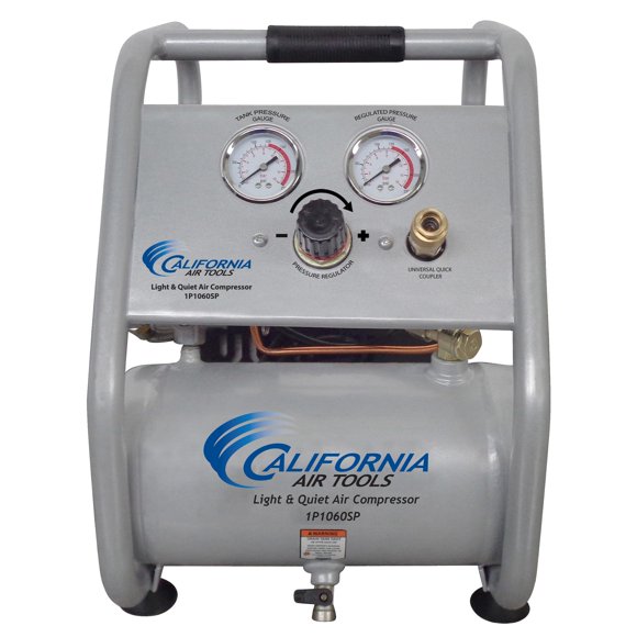 Compresor de aire portátil California Air Tools CAT-1P1060SP, ligero y silencioso, liviano, ultra silencioso, sin aceite, tanque de acero de 1 galón, .6 HP, nivel de ruido de 56 dBA