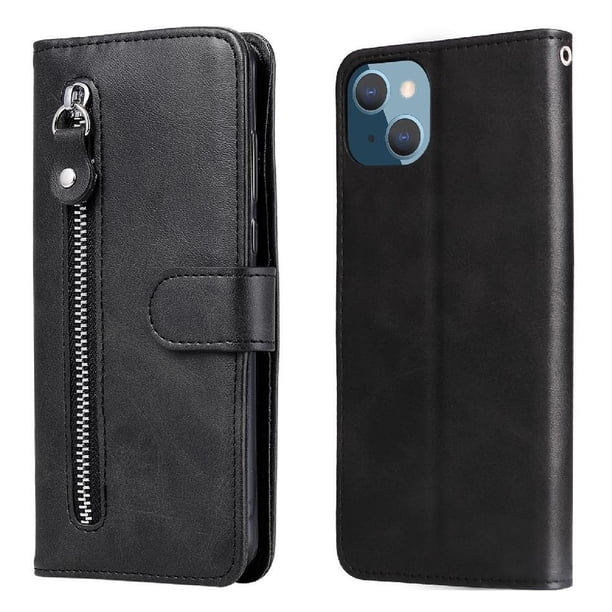 Funda con Cremallera para iPhone 14, Carcasa Cartera de Cuero PU con Soporte y Tarjetero