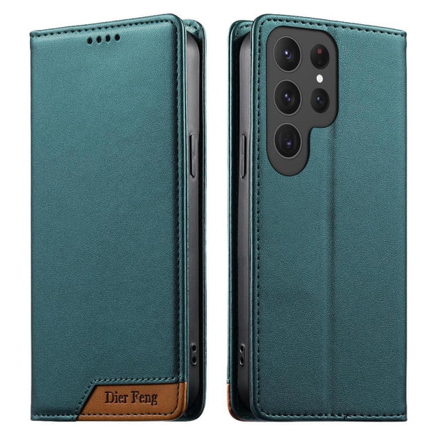 Funda Tipo Cartera de Cuero Sintético para Samsung Galaxy S25 Ultra Bloqueo RFID, con Ranuras para Tarjetas y Bolsillo para Efectivo, Cierre Magnético Fuerte Verde