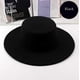 thumbnail image 5 of Sombrero Fedora clásico negro de ala ancha, elegante, de mezcla de lana, con ala plana, estilo Derby, para iglesia, Trilby, Panamá, jazz, unisex, para hombres y mujeres., 5 of 7