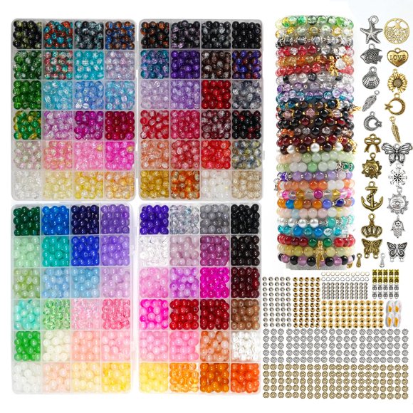 Kit de Cuentas de Vidrio Hanyoung 8 mm – 2 900 piezas, 96 colores, para pulseras