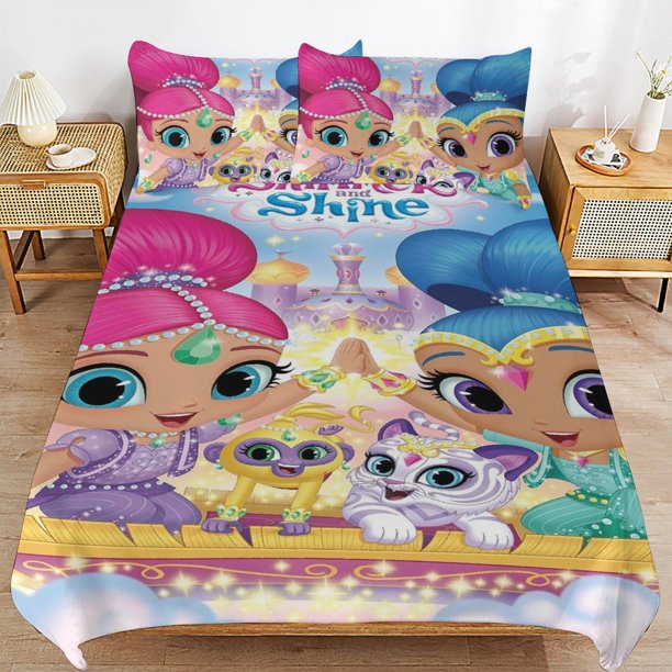 Shimmer And Shine Cartoon Bedding Sets Ultra Soft Skin-Friendly Duvet Cover 3 Piece, Cute Comforter Cover Bed Set for Boys Girls Kids