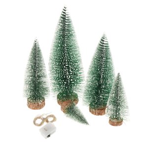 Magideal - De Navidad Artificial, Centro De Mesa Navideño En Miniatura, Base Estable, Nevado Con Luces Para Fiesta, Chimenea, Decoración Del Hogar 5 Uds.