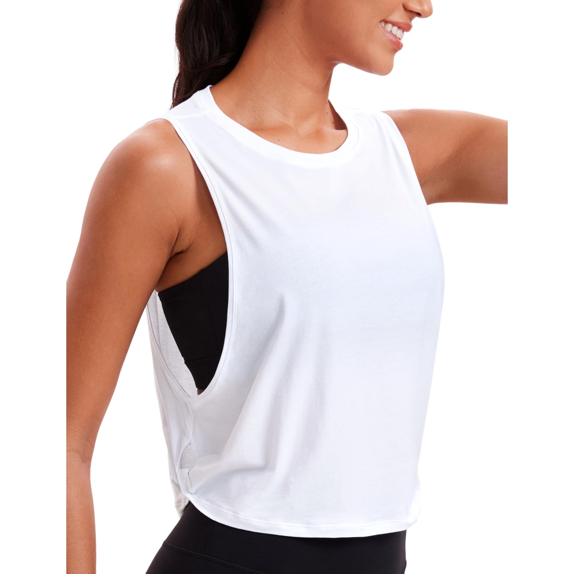 Remera Crz Yoga De Algodón Pima Cropped Sin Mangas Blanca S