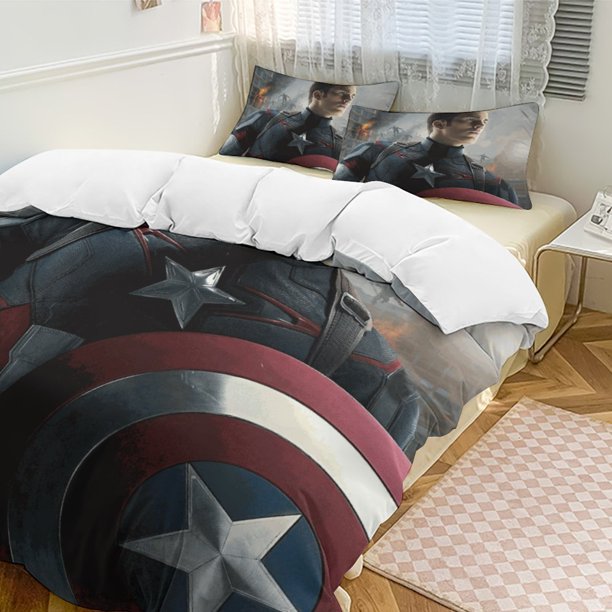 Captain America Bedding Comforter Sets 3-Piece Bedding Set Soft Warm Bed Set for Bedroom All Season
