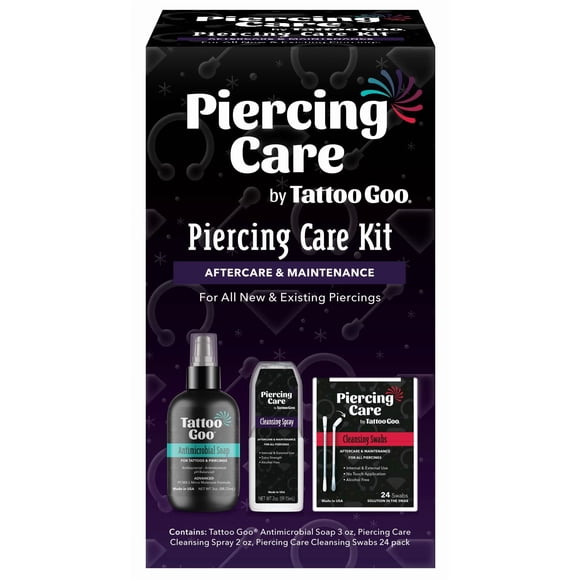 Kit de cuidado para piercings Tattoo Goo Aftercare con jabón, aerosol y bastoncillos