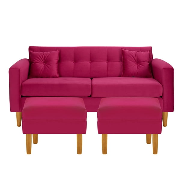 Sofa New Retro 3c + 2 Pouf Felpa 04 Burdeo