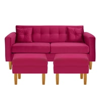 Bodevir - Sofa New Retro 3C + 2 Pouf Felpa 04 Burdeo