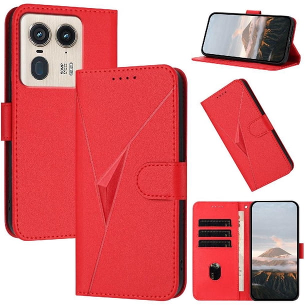 Funda Cartera Fibra de Carbono para Motorola Edge 50 Ultra con Soporte y Cierre Magnético Rojo