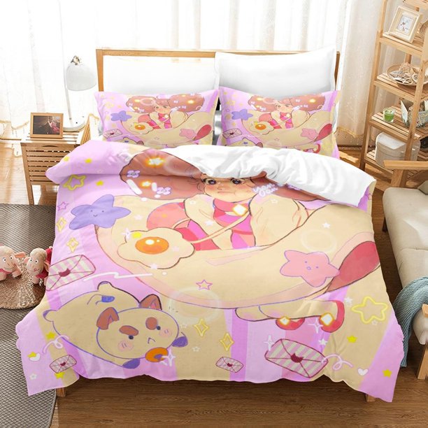 v1856 Bed Sheets Anime Bee And Puppycat Bedding Set Single Twin Full Queen King Size Bed Set Adult Kid Bedroom Duvet cover Sets Home Textiles 3-Piece Bedding Set (1 Duvet Cover + 2 Pillow Shams) Bed S
