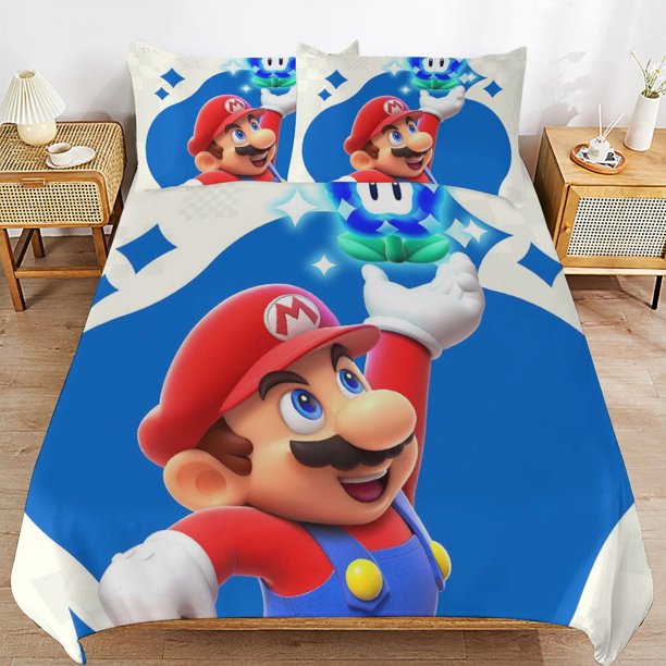 Super Mario 3-Piece Comforter Set for Bedroom Super Mario Bedding Set for Kids Adults Soft Microfiber Duvet Cover Set with Zipper Closure