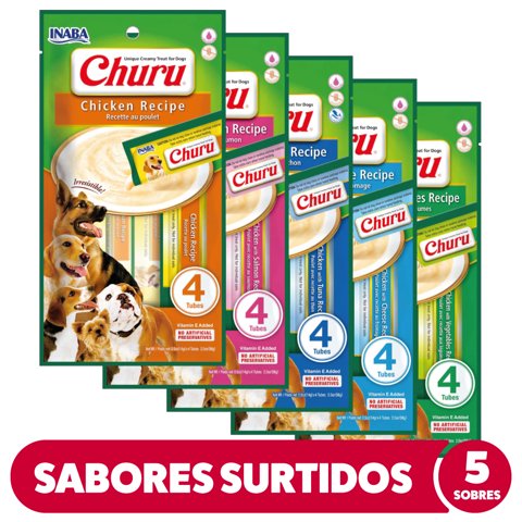 Snack Inaba Churu Perro Surtidos, Pack 5 Sobres (20 Tubitos)