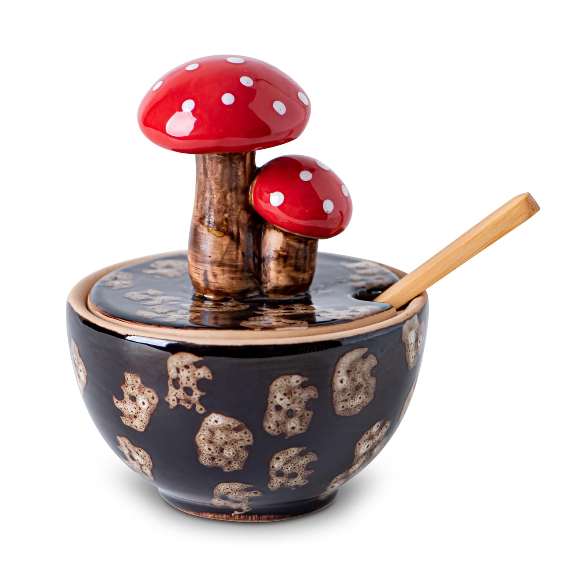 Generic - Salt Cellar De Cerámica En Forma De Seta Con Tapa Y Cuchara De Bambú