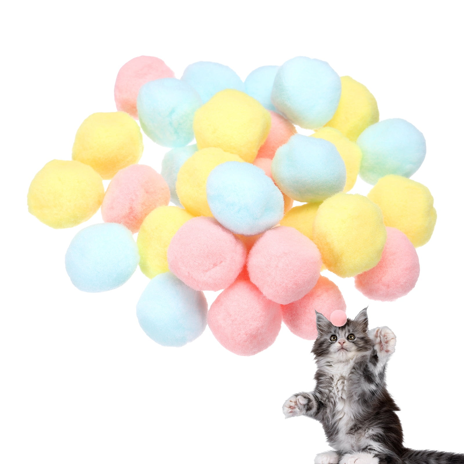 Uxcell 30 Pcs Juguete para Gato Bola de Pompones de Peluche Suave 1.2" Tonos Azul Rosa Amarillo