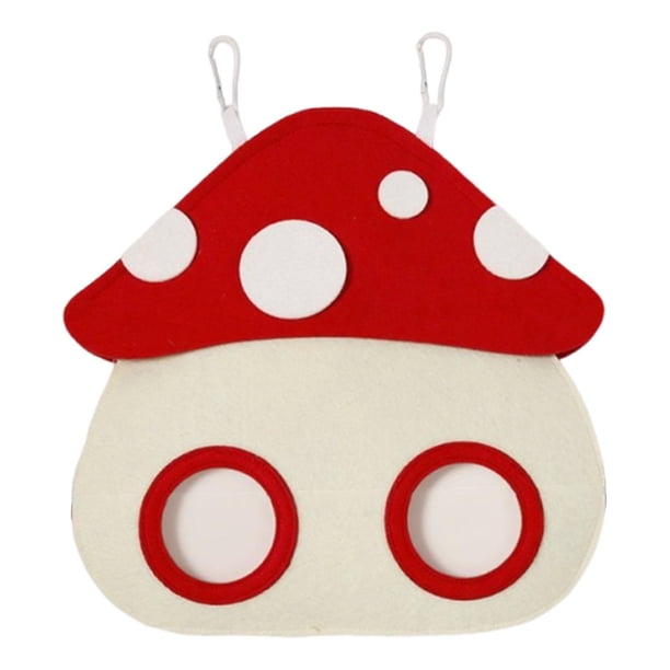 Bolsa de alimentación de heno para conejos, bolsa de heno con múltiples agujeros, comedero, bolsa colgante para mascotas pequeñas, cobayas, hurones, Hongo rojo