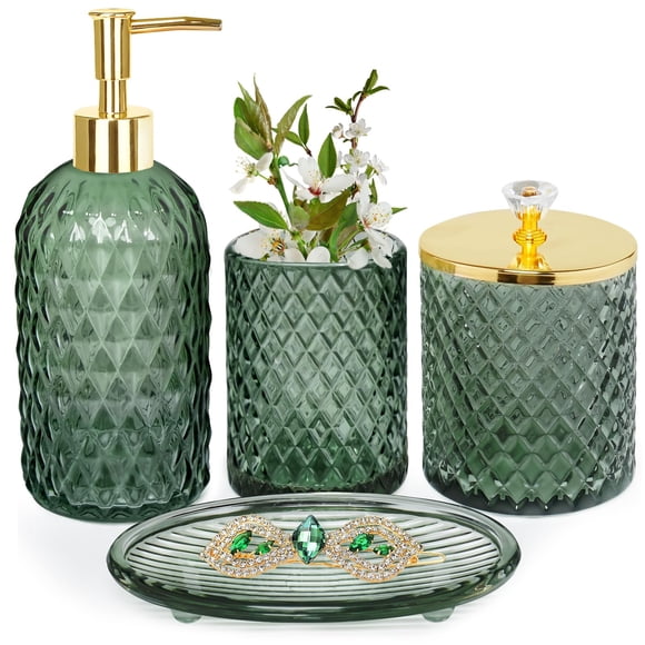 Juego De Accesorios De Baño De Vidrio Verde Salvia 4 Piezas